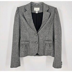 White House Black Market Women Sz 4 Gray Blazer 2 Button Closure Pleated Pockets